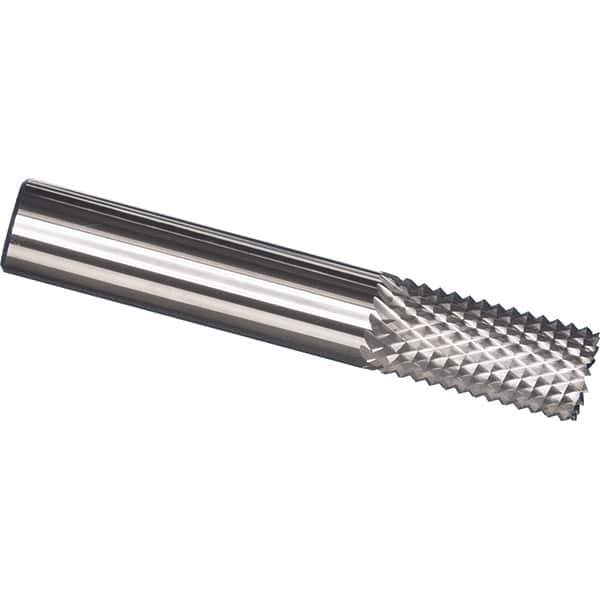 Made in USA - 6mm Diam, 18mm LOC, Burr End, Solid Carbide Diamond Pattern Router Bit - Right Hand Cut, 63mm OAL, Use on Fiberglass - USA Tool & Supply