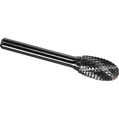 Made in USA - 6.3mm Cut Diam, 0.1181" Shank Diam, Oval Head Diamond Cut Burr - Carbide, 9.5mm LOC, 47mm OAL - USA Tool & Supply