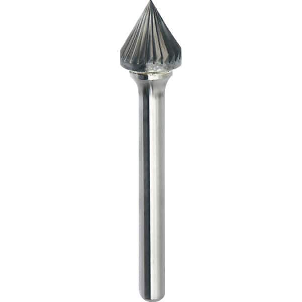 Made in USA - 5/8" Cut Diam, 1/4" Shank Diam, Cone Head Single Cut Burr - Carbide, 9/16" LOC, 2-5/16" OAL - USA Tool & Supply