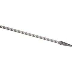 Made in USA - 1/4" Cut Diam, 1/4" Shank Diam, Cone Head Single Cut Burr - Carbide, 5/8" LOC, 6" OAL - USA Tool & Supply