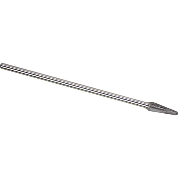 Made in USA - 1/2" Cut Diam, 0.2362" Shank Diam, Cone Head Single Cut Burr - Carbide, 28mm LOC, 178mm OAL - USA Tool & Supply