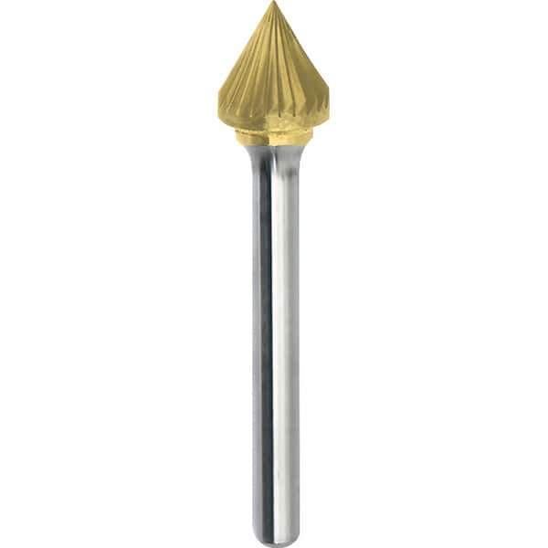 Made in USA - 5/16" Cut Diam, 1/4" Shank Diam, Cone Head Single Cut Burr - Carbide, 5/16" LOC, 2-1/16" OAL - USA Tool & Supply