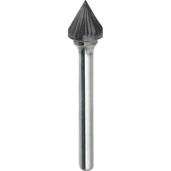 Made in USA - 5/8" Cut Diam, 1/4" Shank Diam, Cone Head Single Cut Burr - Carbide, 9/16" LOC, 2-5/16" OAL - USA Tool & Supply