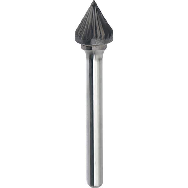 Made in USA - 1" Cut Diam, 1/4" Shank Diam, Cone Head Single Cut Burr - Carbide, 15/16" LOC, 2-9/16" OAL - USA Tool & Supply