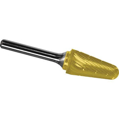 Made in USA - 3/4" Cut Diam, 1/4" Shank Diam, Cone Head Chipbreaker Cut Burr - Carbide, 1-1/2" LOC, 3-1/4" OAL - USA Tool & Supply