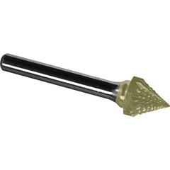 Made in USA - 1" Cut Diam, 1/4" Shank Diam, Cone Head Diamond Cut Burr - Carbide, 15/16" LOC, 2-9/16" OAL - USA Tool & Supply