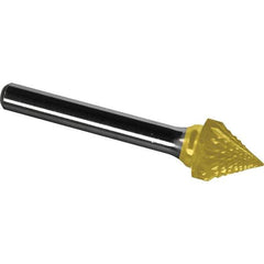 Made in USA - 25mm Cut Diam, 0.2362" Shank Diam, Cone Head Diamond Cut Burr - Carbide, 24.5mm LOC, 69.5mm OAL - USA Tool & Supply