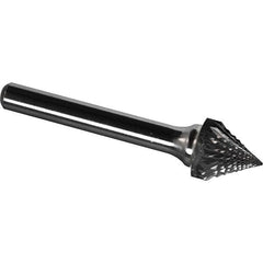 Made in USA - 5/16" Cut Diam, 1/4" Shank Diam, Cone Head Diamond Cut Burr - Carbide, 5/16" LOC, 2-1/16" OAL - USA Tool & Supply