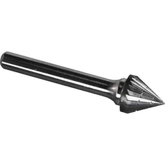 Made in USA - 1/2" Cut Diam, 1/4" Shank Diam, Cone Head Chipbreaker Cut Burr - Carbide, 7/16" LOC, 2-3/16" OAL - USA Tool & Supply
