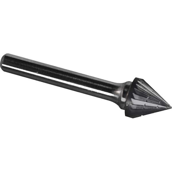 Made in USA - 1" Cut Diam, 1/4" Shank Diam, Cone Head Chipbreaker Cut Burr - Carbide, 15/16" LOC, 2-9/16" OAL - USA Tool & Supply