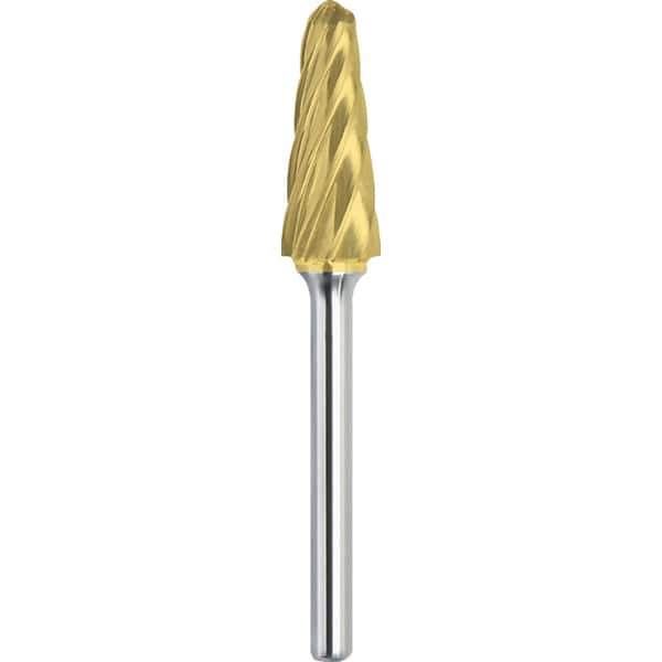 Made in USA - 5/8" Cut Diam, 1/4" Shank Diam, Cone Head Aluma Cut Burr - Carbide, 1-3/16" LOC, 2-15/16" OAL - USA Tool & Supply