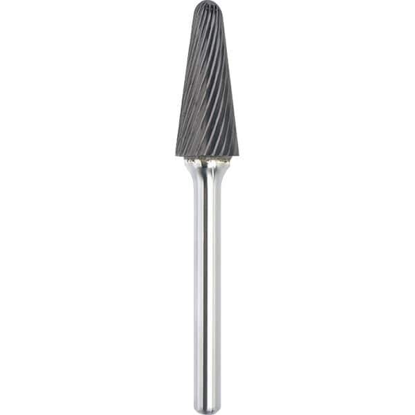 Made in USA - 1/2" Cut Diam, 1/4" Shank Diam, Cone Head Single Cut Burr - Carbide, 1-1/8" LOC, 2-7/8" OAL - USA Tool & Supply