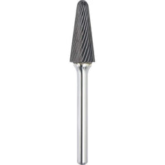 Made in USA - 19mm Cut Diam, 0.2362" Shank Diam, Cone Head Single Cut Burr - Carbide, 38mm LOC, 83mm OAL - USA Tool & Supply