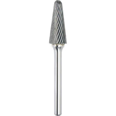 Made in USA - 5/8" Cut Diam, 1/4" Shank Diam, Cone Head Single Cut Burr - Carbide, 1-3/16" LOC, 2-15/16" OAL - USA Tool & Supply
