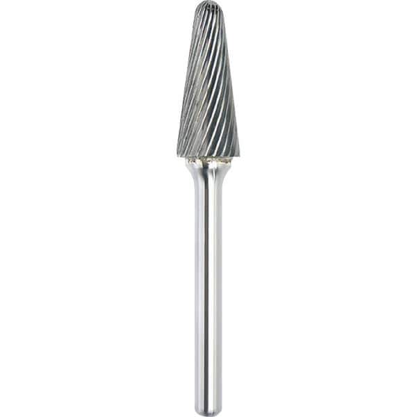 Made in USA - 16mm Cut Diam, 0.2362" Shank Diam, Cone Head Single Cut Burr - Carbide, 30mm LOC, 75mm OAL - USA Tool & Supply