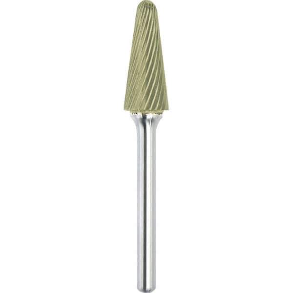 Made in USA - 5/8" Cut Diam, 1/4" Shank Diam, Cone Head Single Cut Burr - Carbide, 1-3/16" LOC, 2-15/16" OAL - USA Tool & Supply