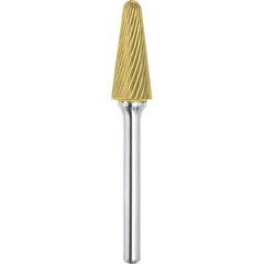 Made in USA - 5/8" Cut Diam, 1/4" Shank Diam, Cone Head Single Cut Burr - Carbide, 1-5/16" LOC, 3-1/16" OAL - USA Tool & Supply