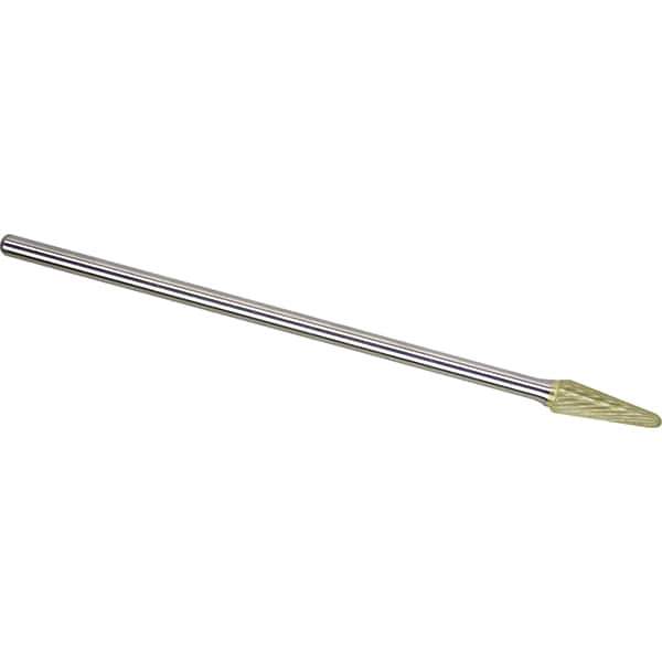 Made in USA - 1/4" Cut Diam, 1/4" Shank Diam, Cone Head Single Cut Burr - Carbide, 5/8" LOC, 6" OAL - USA Tool & Supply