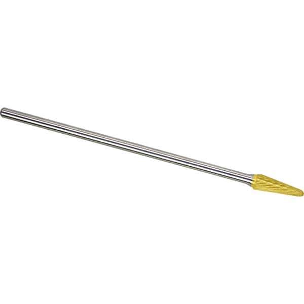 Made in USA - 1/2" Cut Diam, 1/4" Shank Diam, Cone Head Single Cut Burr - Carbide, 1-1/8" LOC, 7-1/8" OAL - USA Tool & Supply