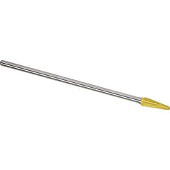 Made in USA - 9.5mm Cut Diam, 0.2362" Shank Diam, Cone Head Single Cut Burr - Carbide, 27mm LOC, 177mm OAL - USA Tool & Supply