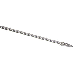 Made in USA - 1/4" Cut Diam, 1/4" Shank Diam, Cone Head Single Cut Burr - Carbide, 5/8" LOC, 6" OAL - USA Tool & Supply