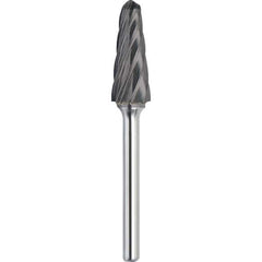 Made in USA - 1/2" Cut Diam, 1/4" Shank Diam, Cone Head Aluma Cut Burr - Carbide, 1-1/8" LOC, 2-7/8" OAL - USA Tool & Supply