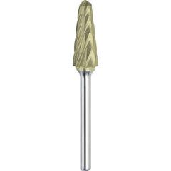 Made in USA - 3/4" Cut Diam, 1/4" Shank Diam, Cone Head Aluma Cut Burr - Carbide, 1-1/2" LOC, 3-1/4" OAL - USA Tool & Supply