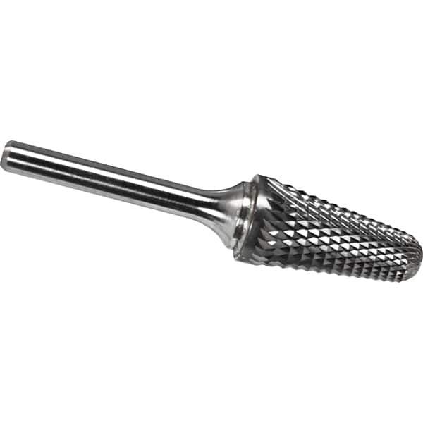 Made in USA - 16mm Cut Diam, 0.2362" Shank Diam, Cone Head Diamond Cut Burr - Carbide, 33mm LOC, 78mm OAL - USA Tool & Supply