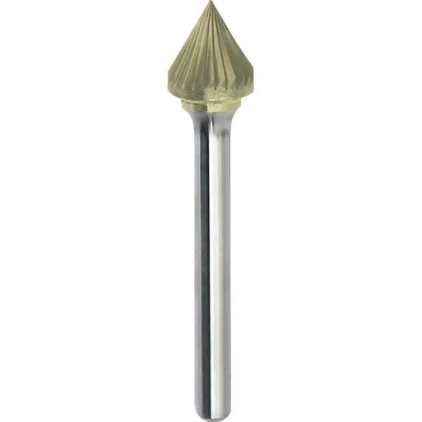 Made in USA - 5/16" Cut Diam, 1/4" Shank Diam, Cone Head Single Cut Burr - Carbide, 5/16" LOC, 2-1/16" OAL - USA Tool & Supply