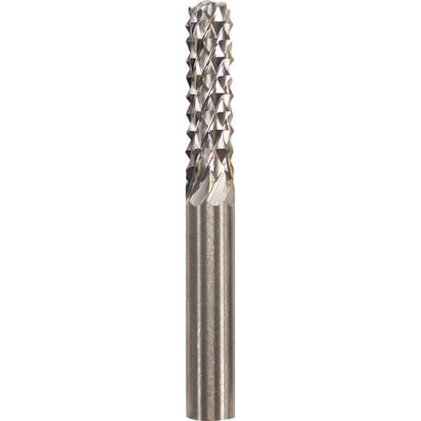 Made in USA - 1/4" Cut Diam, 1/4" Shank Diam, Cylinder Head Burr - Carbide, 1" LOC, 2" OAL - USA Tool & Supply