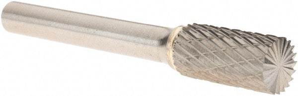 Made in USA - 3/8" Cut Diam, 1/4" Shank Diam, Cylinder with End Cut Head Double Cut Burr - Carbide, 3/4" LOC, 2-1/2" OAL - USA Tool & Supply