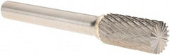 Made in USA - 3/8" Cut Diam, 1/4" Shank Diam, Cylinder with End Cut Head Double Cut Burr - Carbide, 3/4" LOC, 2-1/2" OAL - USA Tool & Supply