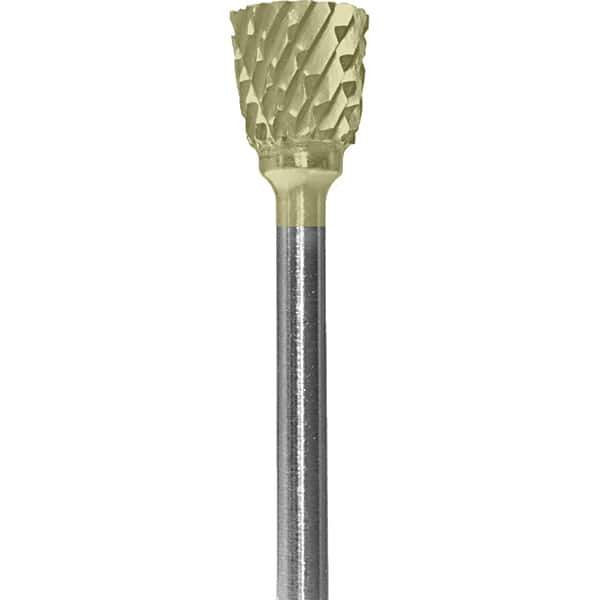 Made in USA - 6.3mm Cut Diam, 0.0925" Shank Diam, Inverted Cone Head Double Cut Burr - Carbide, 9.5mm LOC, 48mm OAL - USA Tool & Supply