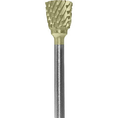 Made in USA - 1/4" Cut Diam, 0.0925" Shank Diam, Inverted Cone Head Double Cut Burr - Carbide, 1/4" LOC, 1-3/4" OAL - USA Tool & Supply