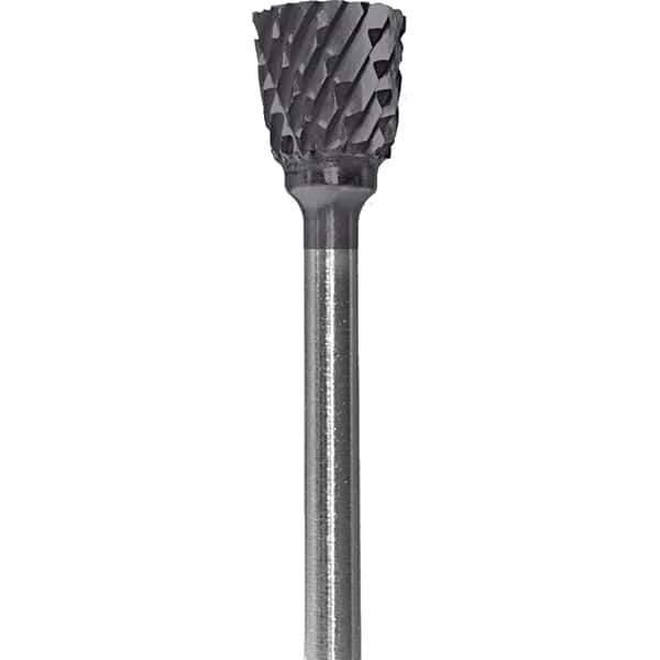 Made in USA - 1/4" Cut Diam, 0.0925" Shank Diam, Inverted Cone Head Double Cut Burr - Carbide, 1/4" LOC, 1-3/4" OAL - USA Tool & Supply