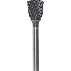 Made in USA - 6.3mm Cut Diam, 0.0925" Shank Diam, Inverted Cone Head Double Cut Burr - Carbide, 9.5mm LOC, 48mm OAL - USA Tool & Supply