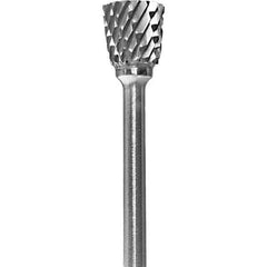 Made in USA - 6.3mm Cut Diam, 0.0925" Shank Diam, Inverted Cone Head Double Cut Burr - Carbide, 9.5mm LOC, 48mm OAL - USA Tool & Supply