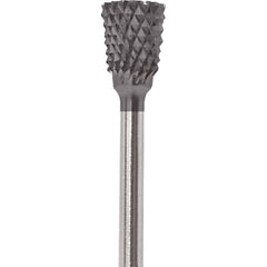 Made in USA - 2.3mm Cut Diam, 0.0925" Shank Diam, Tree with Radius Head Double Cut Burr - Carbide, 4.2mm LOC, 42.2mm OAL - USA Tool & Supply