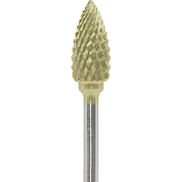 Made in USA - 1/4" Cut Diam, 0.0925" Shank Diam, Flame Head Diamond Cut Burr - Carbide, 1/2" LOC, 2" OAL - USA Tool & Supply