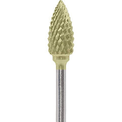 Made in USA - 1/4" Cut Diam, 0.0925" Shank Diam, Flame Head Diamond Cut Burr - Carbide, 1/2" LOC, 2" OAL - USA Tool & Supply