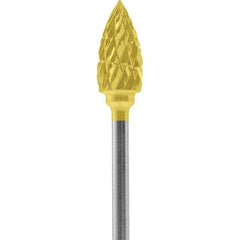 Made in USA - 1/4" Cut Diam, 0.0925" Shank Diam, Flame Head Double Cut Burr - Carbide, 1/2" LOC, 2" OAL - USA Tool & Supply