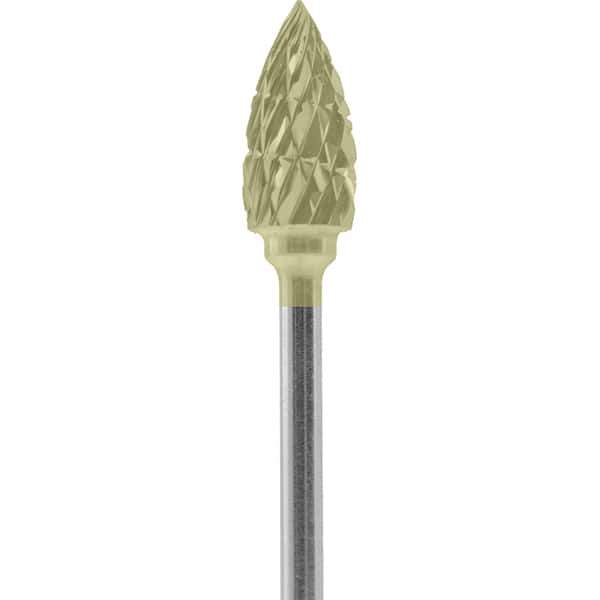 Made in USA - 1/4" Cut Diam, 0.0925" Shank Diam, Tree Head Chipbreaker Cut Burr - Carbide, 1/2" LOC, 2" OAL - USA Tool & Supply