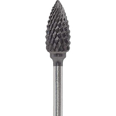 Made in USA - 1/4" Cut Diam, 0.0925" Shank Diam, Flame Head Diamond Cut Burr - Carbide, 1/2" LOC, 2" OAL - USA Tool & Supply