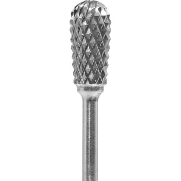 Made in USA - 1/4" Cut Diam, 0.0925" Shank Diam, Inverted Cone Head Diamond Cut Burr - Carbide, 1/2" LOC, 2" OAL - USA Tool & Supply
