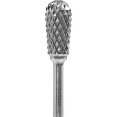 Made in USA - 1/4" Cut Diam, 0.0925" Shank Diam, Inverted Cone Head Diamond Cut Burr - Carbide, 1/2" LOC, 2" OAL - USA Tool & Supply