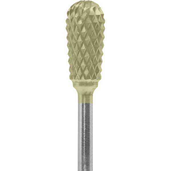 Made in USA - 1/4" Cut Diam, 0.0925" Shank Diam, Inverted Cone Head Diamond Cut Burr - Carbide, 1/2" LOC, 2" OAL - USA Tool & Supply