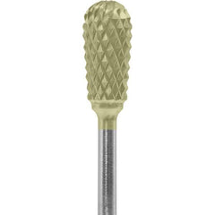 Made in USA - 1/4" Cut Diam, 0.0925" Shank Diam, Inverted Cone Head Diamond Cut Burr - Carbide, 1/2" LOC, 2" OAL - USA Tool & Supply