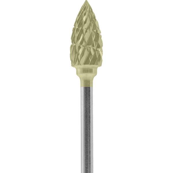 Made in USA - 1/4" Cut Diam, 0.0925" Shank Diam, Flame Head Double Cut Burr - Carbide, 1/2" LOC, 2" OAL - USA Tool & Supply