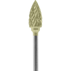 Made in USA - 1/4" Cut Diam, 0.0925" Shank Diam, Flame Head Double Cut Burr - Carbide, 1/2" LOC, 2" OAL - USA Tool & Supply