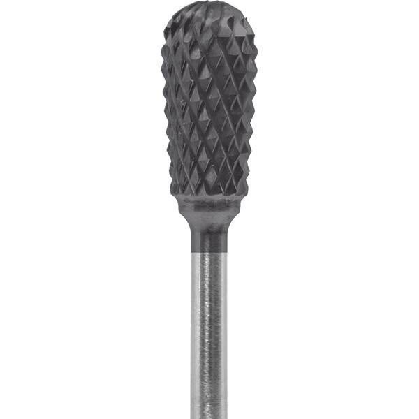 Made in USA - 1/4" Cut Diam, 0.0925" Shank Diam, Inverted Cone Head Diamond Cut Burr - Carbide, 1/2" LOC, 2" OAL - USA Tool & Supply